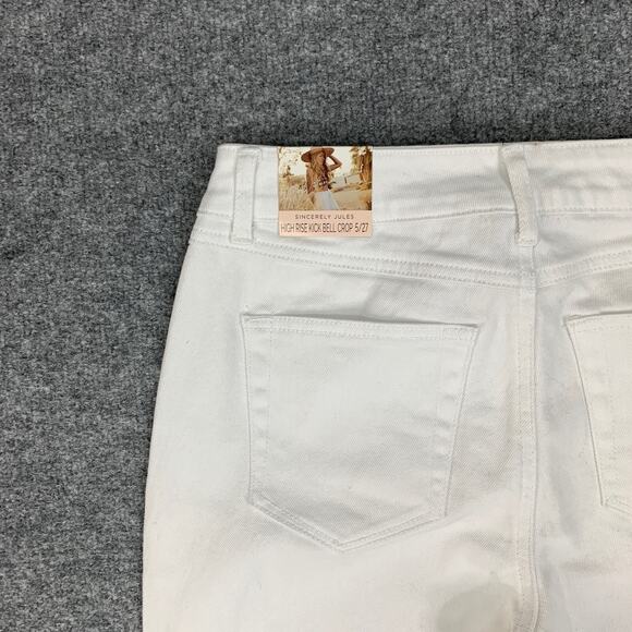Sincerely Jules Jeans Women 5/27 White Denim High Rise Raw Hem Kick Bell Cropped - Picture 13 of 15